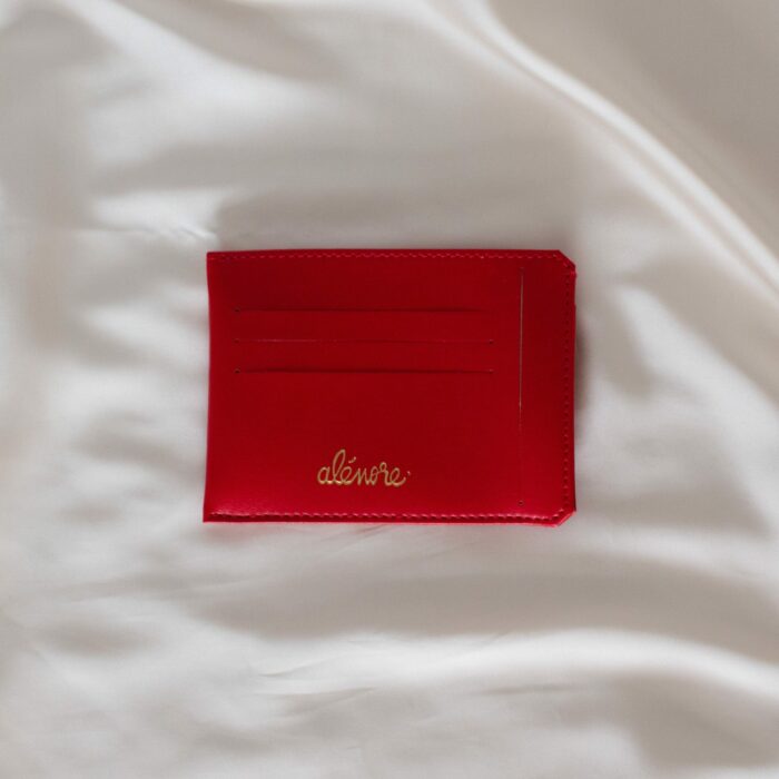 Portefeuille compact Jasmin rouge Alénore maroquinerie végétale végane made in France