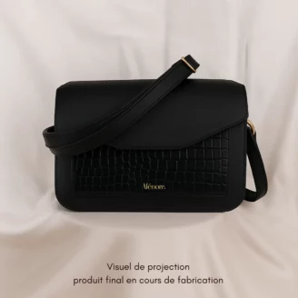 Maxi Pâquerette Noir et finition croco noir, sac végane en toile végétale fabriqué en France – Alénore